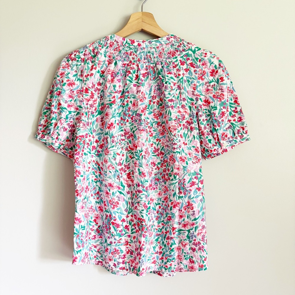 J Crew Womens Linen Blend Floral Button Up Top Size XS Smock Neck Lightweight - Picture 8 of 10